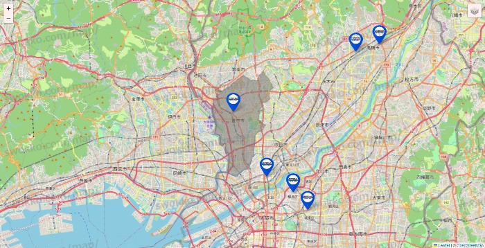 大阪府のセントラルスポーツの店舗地図