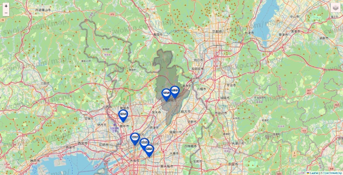 大阪府のセントラルスポーツの店舗地図