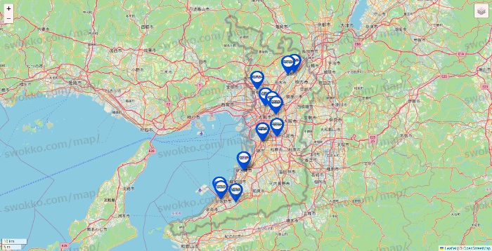 大阪府のセントラルスポーツの店舗地図