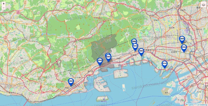 兵庫県のセントラルスポーツの店舗地図