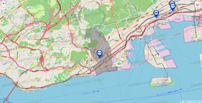 兵庫県のセントラルスポーツの店舗地図