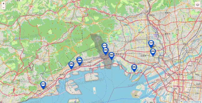 兵庫県のセントラルスポーツの店舗地図