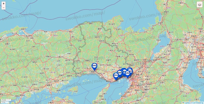 兵庫県のセントラルスポーツの店舗地図