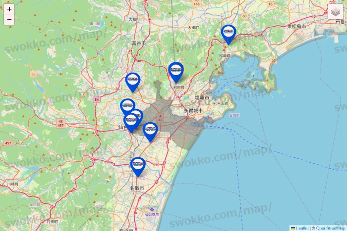 宮城県のセントラルスポーツの店舗地図