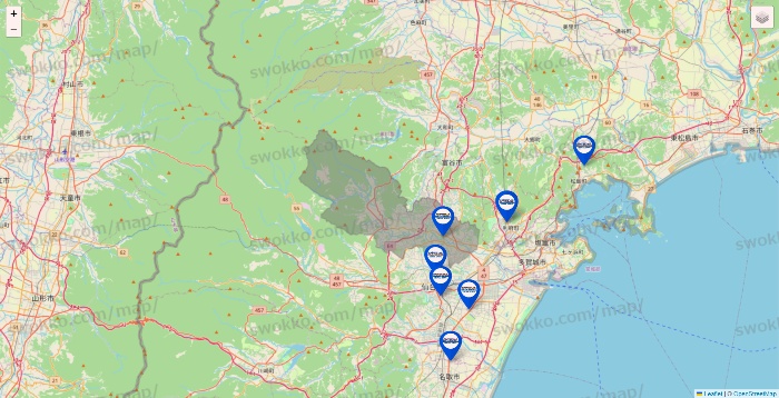 宮城県のセントラルスポーツの店舗地図