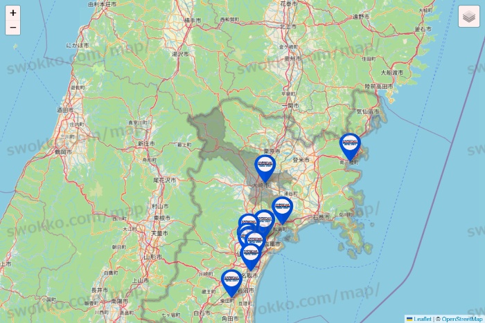 宮城県のセントラルスポーツの店舗地図