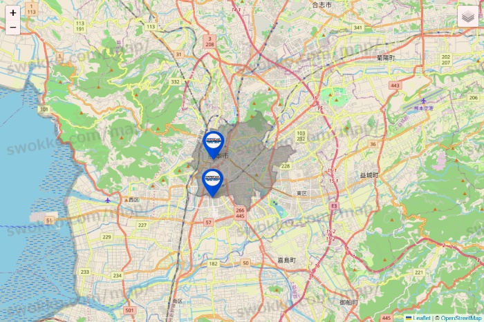 熊本県のセントラルスポーツの店舗地図