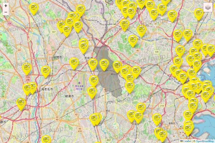 神奈川県のチョコザップの店舗地図