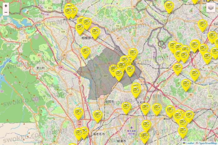 神奈川県のチョコザップの店舗地図