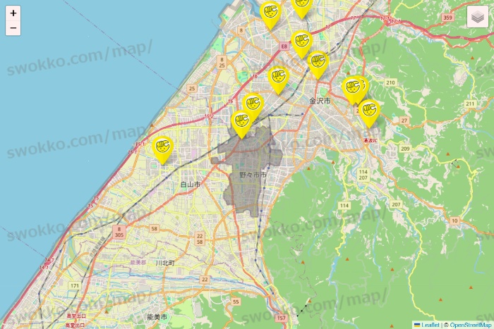 石川県のチョコザップの店舗地図