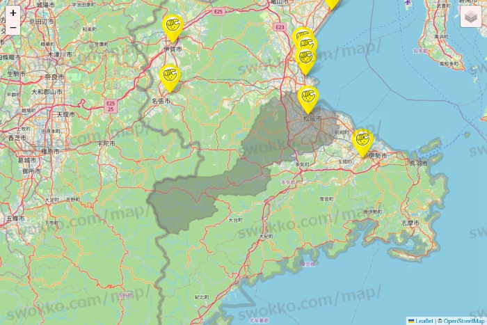 三重県のチョコザップの店舗地図