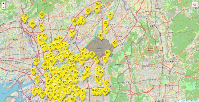 大阪府のチョコザップの店舗地図