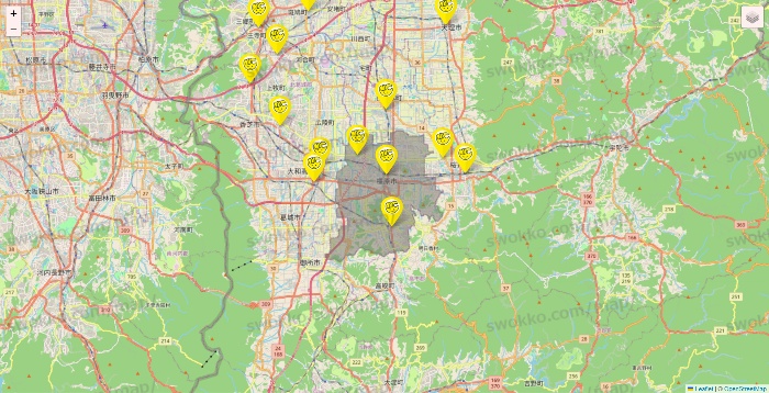 奈良県のチョコザップの店舗地図
