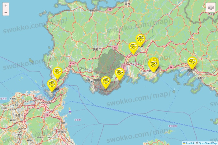 山口県のチョコザップの店舗地図