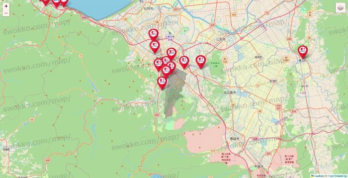北海道のココカラファインの店舗地図