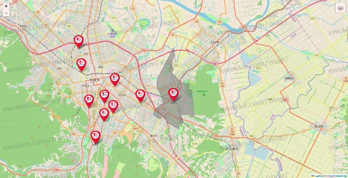 北海道のココカラファインの店舗地図
