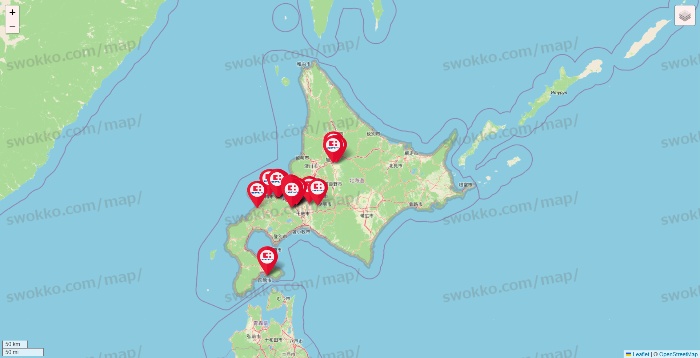 北海道のココカラファインの店舗地図