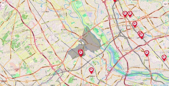 埼玉県のココカラファインの店舗地図