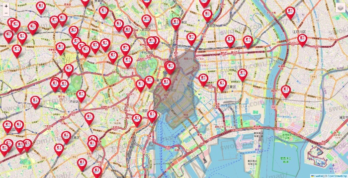 東京都のココカラファインの店舗地図