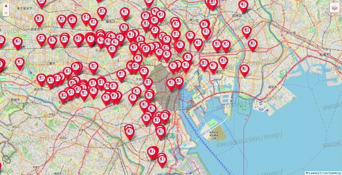 東京都のココカラファインの店舗地図