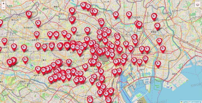 東京都のココカラファインの店舗地図