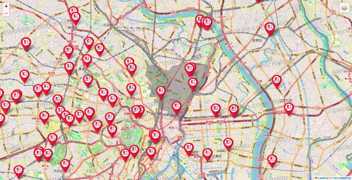 東京都のココカラファインの店舗地図