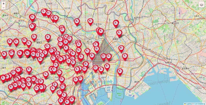 東京都のココカラファインの店舗地図