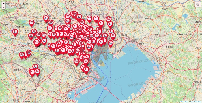 東京都のココカラファインの店舗地図