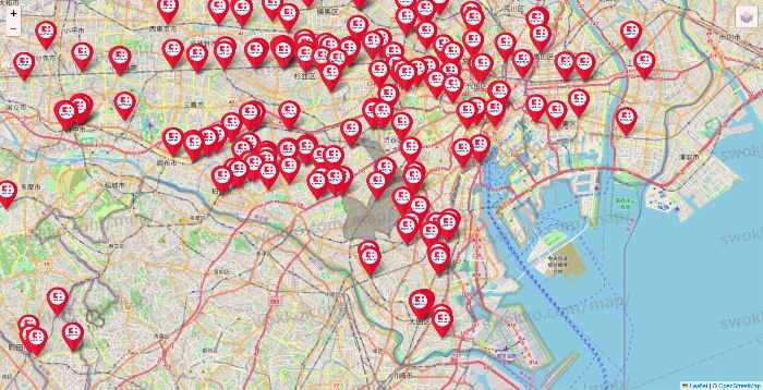 東京都のココカラファインの店舗地図