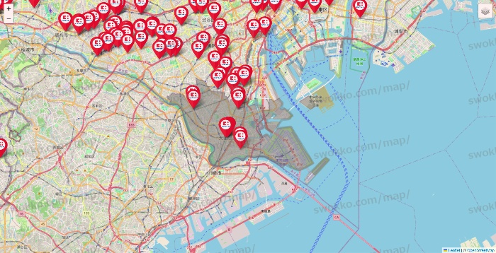 東京都のココカラファインの店舗地図