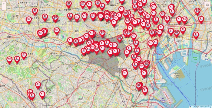 東京都のココカラファインの店舗地図