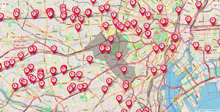 東京都のココカラファインの店舗地図