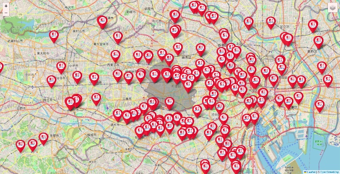東京都のココカラファインの店舗地図