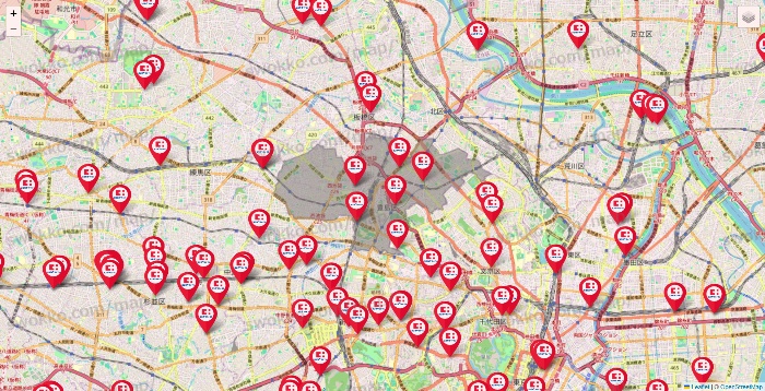 東京都のココカラファインの店舗地図