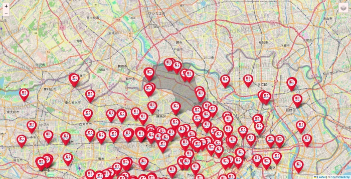 東京都のココカラファインの店舗地図