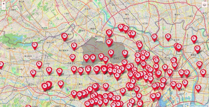 東京都のココカラファインの店舗地図