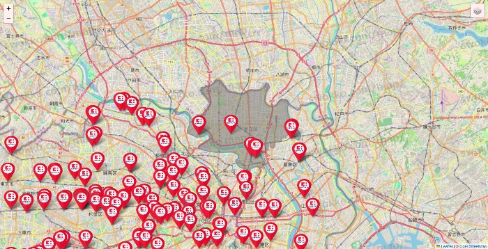 東京都のココカラファインの店舗地図