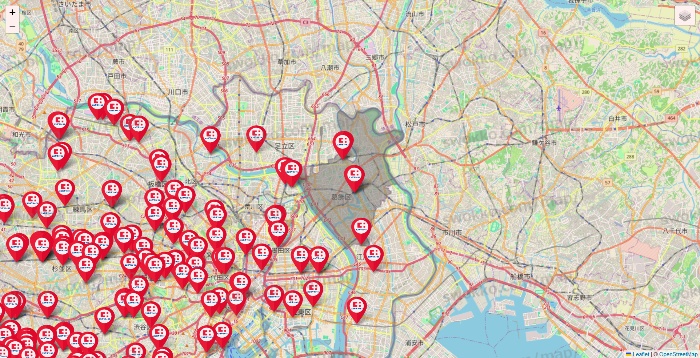 東京都のココカラファインの店舗地図