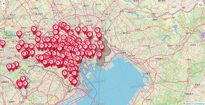 東京都のココカラファインの店舗地図