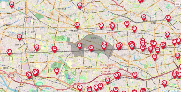 東京都のココカラファインの店舗地図