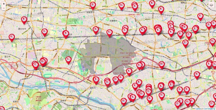 東京都のココカラファインの店舗地図