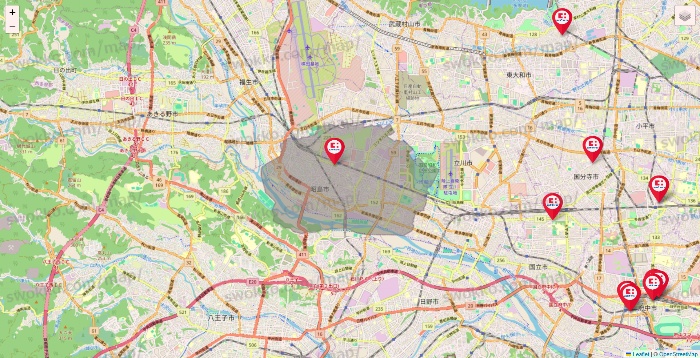 東京都のココカラファインの店舗地図