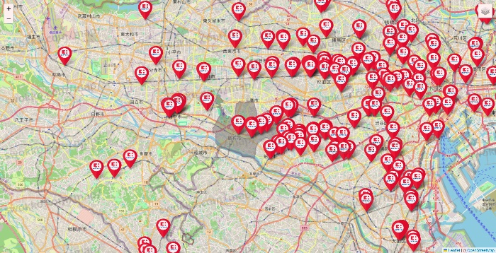 東京都のココカラファインの店舗地図