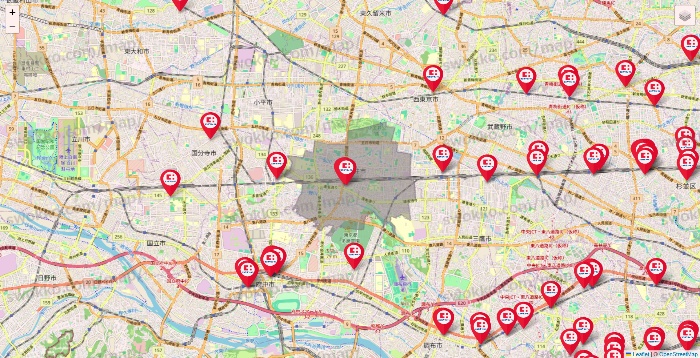 東京都のココカラファインの店舗地図