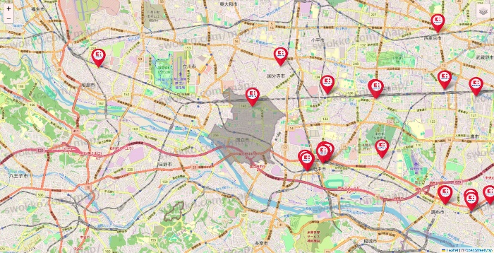 東京都のココカラファインの店舗地図