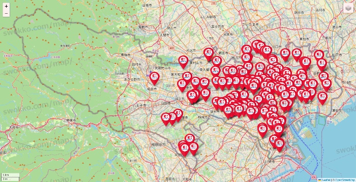 東京都のココカラファインの店舗地図