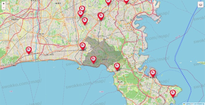 神奈川県のココカラファインの店舗地図