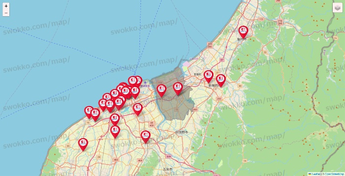 新潟県のココカラファインの店舗地図