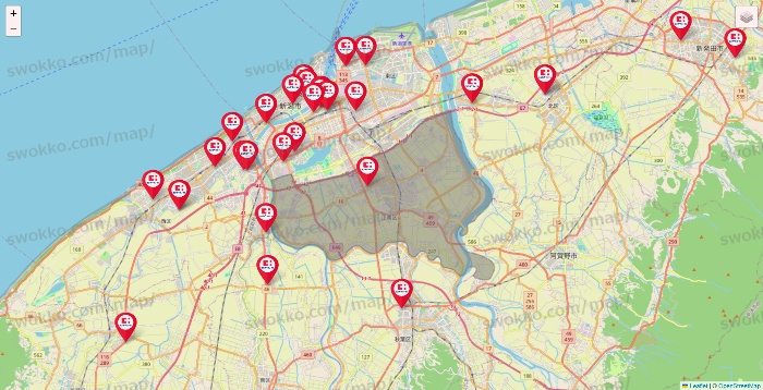 新潟県のココカラファインの店舗地図