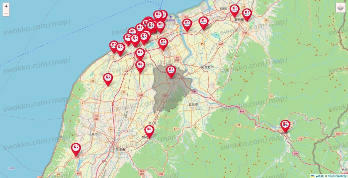 新潟県のココカラファインの店舗地図